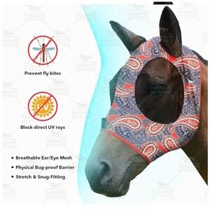 Harrison Howard Horse Fly Protection Horse Stretch Ear Mesh Paisley Mask Nwt